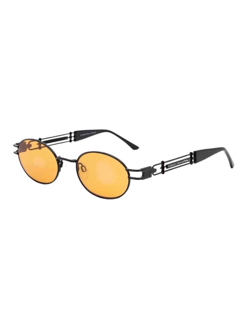 NEW Carolina Lemke Negril Black + Orange Yellow Lens Intricate Metal Sunglasses